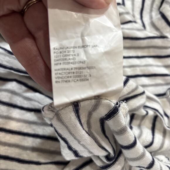 Club Monaco 100% Linen Striped Long Sleeve Tee Round Neck Stretch Thin Medium - Picture 6 of 7